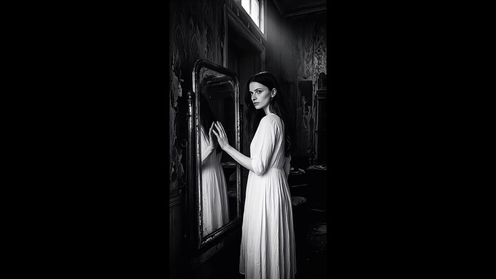 She Watched Herself Turn — B&W Zombie Transformation (AI Horror)