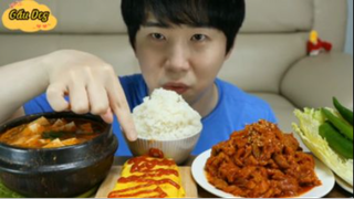 Thịt xào, canh kim chi đậu hủ, trứng cuộn phần 2 #mukbang