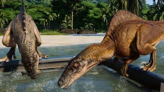 2 Metriacanthosaurus & 2 Spinoraptor Breakout & Fight! Jurassic World Evolution (1080p 60FPS)