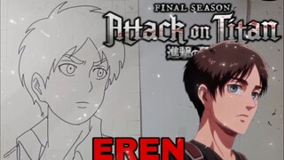 menggambar eren dari anime attack on titan