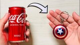 homemade Captain America shield keychain using Soda Cans