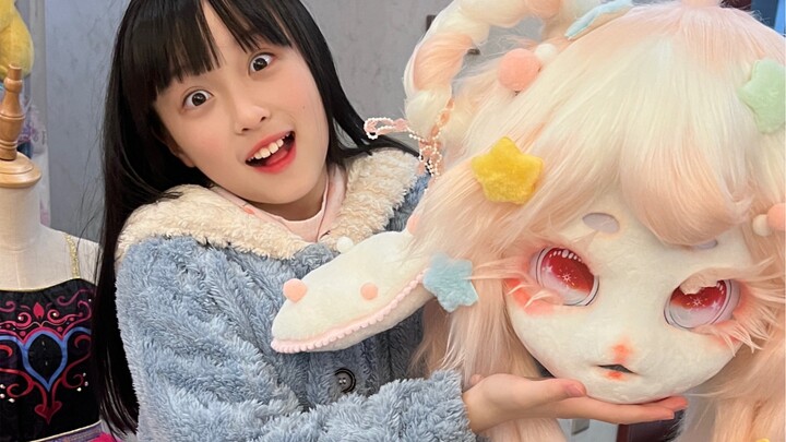 The 9-year-old designed the animal head himself, and his mom helped him make it!