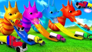 Monkey and Gorilla Water Tanker Race Fun Dragon Slider Gameplay | Funny Animals Videos Forest Game