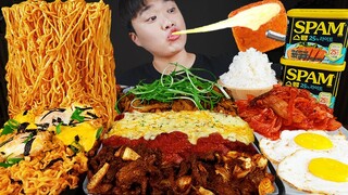 ASMR MUKBANG 집밥 열라면 치즈 통스팸 김치 계란후라이 먹방! FIRE NOODLES & CHEESE SPAM EATING SOUND!