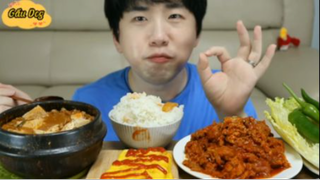 Thịt xào, canh kim chi đậu hủ, trứng cuộn phần 4 #mukbang