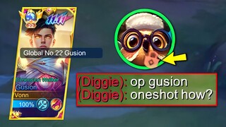 GUSION LITERALLY DESTROYED DIGGIE!! BEST BUILD AND EMBLEM!! ( AUTO DELETE🤯⚡️)