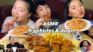 ASMR GARLIC SHRIMP PASTA, HONEY BUTTERED CHICKEN WINGS & CHEESY PIZZA | with @RAUL ASMR​