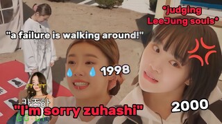 Chaewon's reaction when LeeJung couldn't name all LE SSERAFIM members (she knelt down)