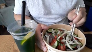 ASMR Classic Thai Beef Salad Yum Nua + Mint, Lemon & Honey Bubble Tea