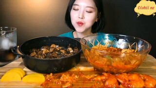 Mì tương đen hải sản, tôm chiên cay 5 #amthuc