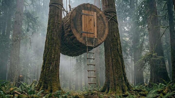 Building a Secret Mud Treehouse to Escape Wolves 🐺