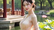 Enchanting Lotus Pond with Pavilion #aiart #aiartmodellookbook #aigirl