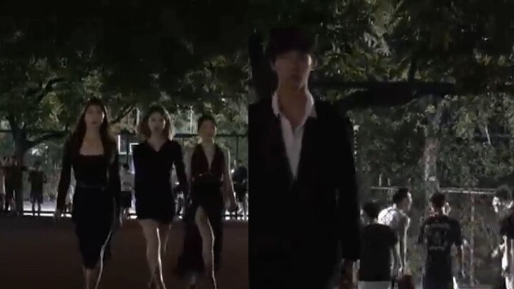 Female students passionately walked the runway on the playground, attracting boys who were playing b