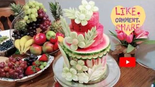 How To Make A Gorgeous Watermelon cake for any occasion/Fruit and vegetable Carving Tutorial