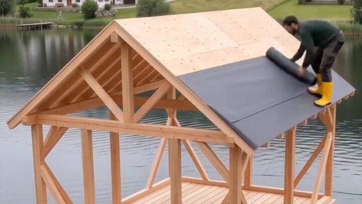 Building a Beautiful Wooden Deck Over the Water! 🪵🏡🌊 #DIY #Woodworking #TinyHouse  #Satisfyin