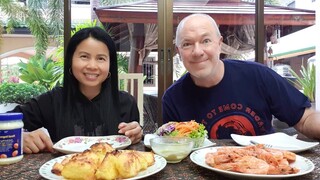 มันฝรั่งอบกรอบนอกนุ่มในหอมๆ กุ้งผัดกระเทียม Roast Crispy Potato Fry Garlic Kingprawns