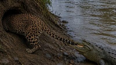 🐊 Crocodile vs Leopard: Epic River Fight!#CrocodileVsLeopard #Wildlife #AnimalFight #WildlifeEncoun