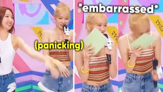 Chaewon gets shy on inkigayo as special mc (cute moment with Nayeon)