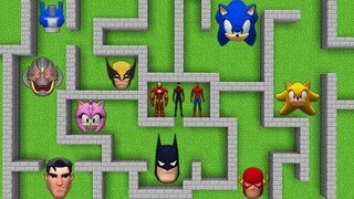 I found SECRET MAZE in MINECRAFT Animation! IRON MAN! SPIDER MAN! SONIC! SUPERMAN! BATMAN! FLASH!