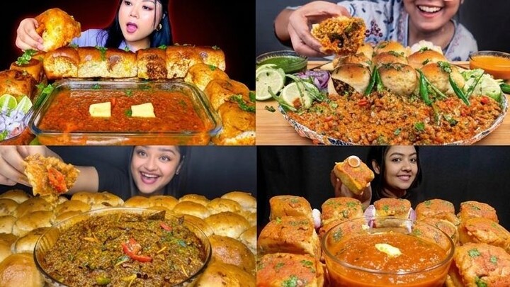 ASMR EATING INDIAN STREET FOOD PAO BHAJI & KEEMA PAV MUKBANG COMPILATION