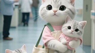 The image of a cat mom rushing around the hospital with her baby in her arms embodies the tender yet