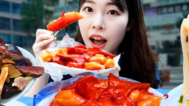 [SULGI]Quầy thực phẩm ngoài trời mukbang｜Bánh gạo chiên｜Đồ chiên｜Súp bánh cá