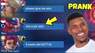 POOR LANCELOT ANNOYING SKIN BEGGAR PRANK!🤣 AND I CARRIED THEM LATER! - MLBB