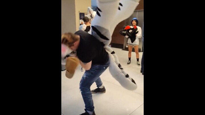 Give the cat-like furry pet a bear hug takedown