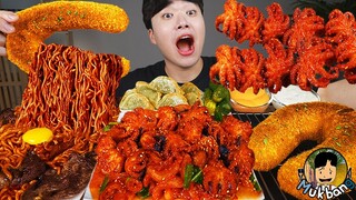 ASMR MUKBANG 짜파게티 & 쭈꾸미 & 소세지 BLACK BEAN NOODLES & FIRE OCTOPUS & SAUSAGE EATING SOUND!