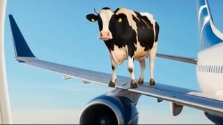 Cow on a Wing? A Surreal Airplane Adventure!"