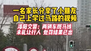 一名家长分享了小朋友自己上学过马路的视频。洛阳交警：两辆车斑马线未礼让行人，处罚结果已出！