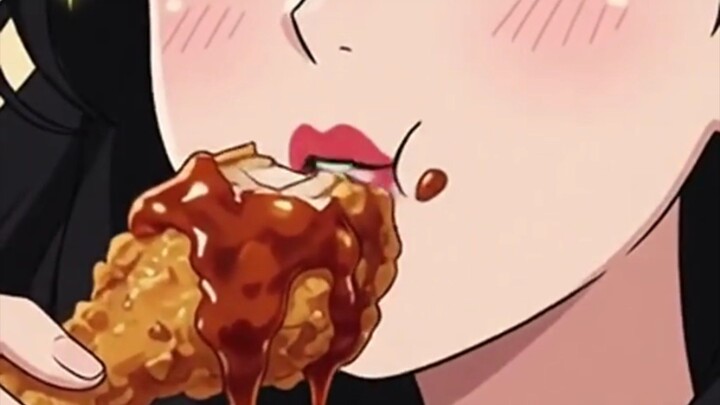 girl eating chicken leg piece spicy anime girl