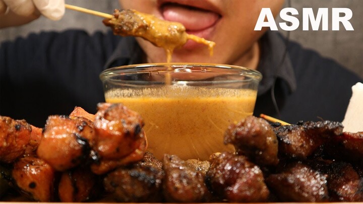 ASMR MAKAN SATAY LEMBAH BRUNEI | NASI IMPIT | KOLUPIS | SATE DAGING | EATING BEEF SKEWERS