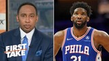 FIRST TAKE | Stephen A. says “The chance 76ers beat Heat as Joel Embiid to be on the floor"