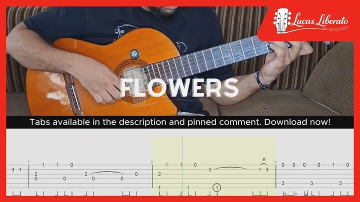 Flowers - Samantha Ebert | Fingerstyle Guitar | Free Tabs + On Screen TAB