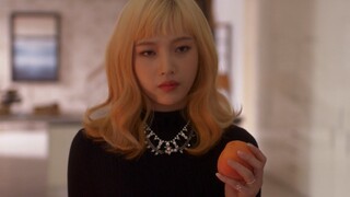 Here's Joy eating an apple dramatically