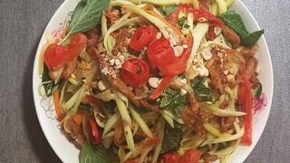 cách làm gỏi soài tôm sấy. món chay