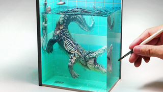 [Buatan Tangan] Orang besar membuat adegan tanah liat resin realistis "Zombie Crocodile in the Bathr