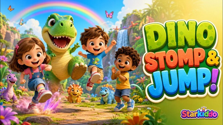 Dino Stomp & Jump! 🦖🌈 | Dinosaur Dance Song for Kids | Stomp, Jump & Roar! | Starkiddo