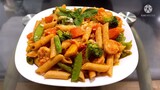 HEARTY AND NUTRITIOUS PASTA PRIMAVERA WITH SHRIMP | FRESH VEGETABLE PASTA IN RED SAUCE