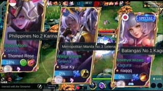 PHILIPPINES NO.2 KARINA 😱/ MANILA NO.3 SELENA😱 / BATANGAS NO. 1 KAGURA 😱/GAMEPLAY /MLBB