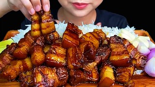 Braised Pork Belly & White Rice * MUKBANG SOUNDS *