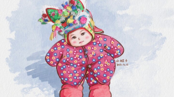 This doll’s tiger hat is the work of great-grandma’s hands—what a lucky darling she is!