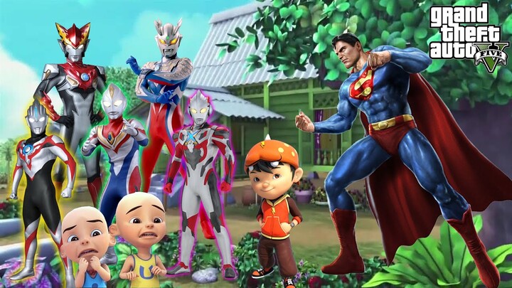 SUPERMAN DIBERI KEKUATAN SUPER 1000 BAYANGAN OLEH ULTRAMAN KUASA 5 - GTA MOD BOBOIBOY DAN UPIN IPIN