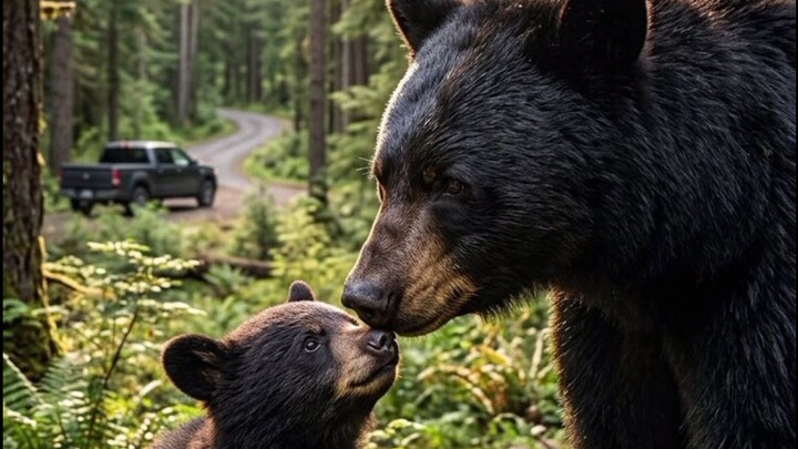 A lost bear cub follows a truck… then finds the one he was searching for. 🐻❤️ #Wildlife #Rescue