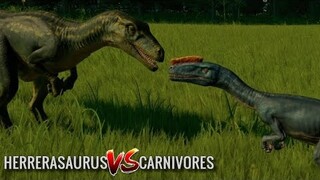 Herrerasaurus vs Proceratosaurus, Indoraptor, Spinoraptor, Velociraptor, Troodon, Dilo & Deinonychus