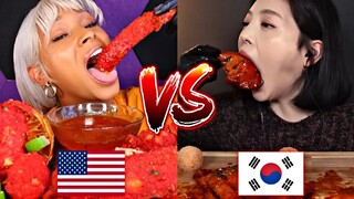 AMERICAN VS KOREAN SPICY MUKBANG!🌶️🔥😱