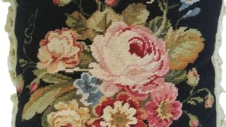 Small black peony velvet embroidery imported European handmade wool retro cross stitch cushion cover