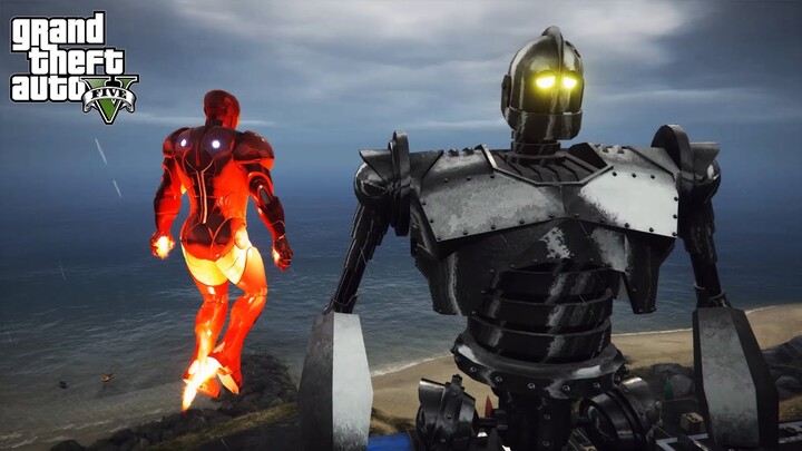 GTA 5 - Ironman VS The Iron Giant | Defense Los Santos City form a Giant Robot