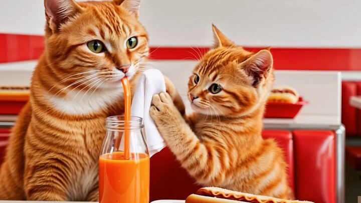 Ginger Kitten Prepare Goodbye Papa Cat Funny C